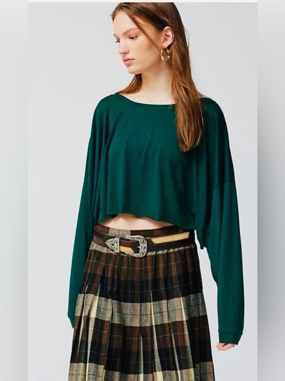 Urban Outfitters Emerald Green Long Sleeve Cropped Top